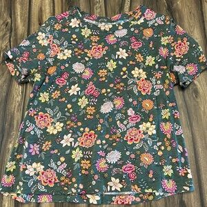LOFT Soft Cotton Short Sleeve Tee Neon Floral Size Large